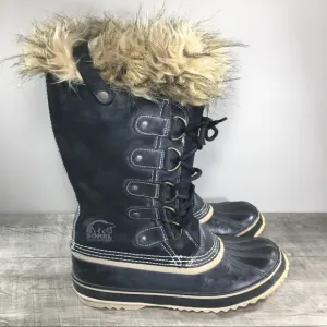 Sorel Womens Joan of Arctic Snow Black Waterproof Leather Boots NL1540 Size 12