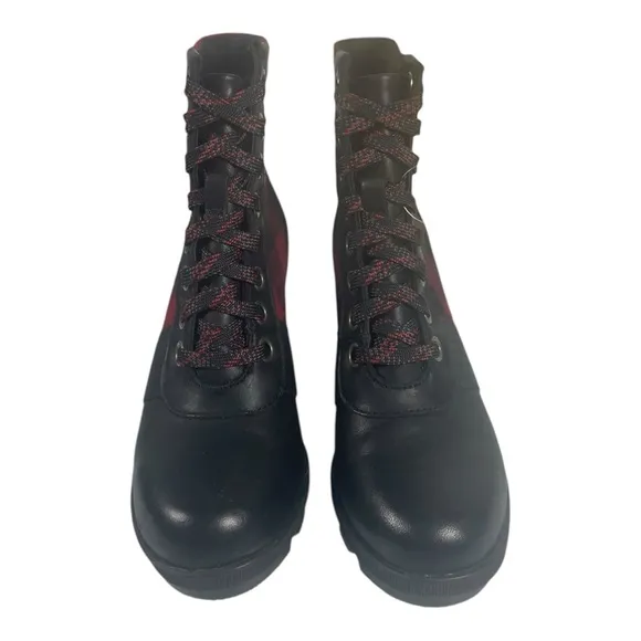 Sorel Women’s Lexie Leather Plaid Wedge Lace Up Boots