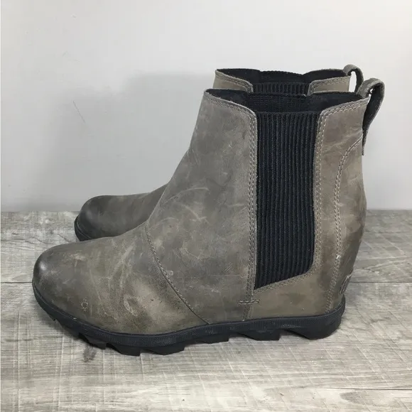 Sorel Women's NL3022 Gray Leather Joan of Arctic Chelsea Winter Snow Boots 8.5