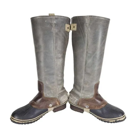 Sorel Women's Slimpack US6,5 Gray Leather Tall Waterproof Equestrian Snow Boots