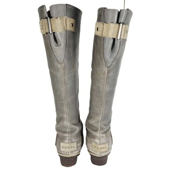 Sorel Women's Slimpack US6,5 Gray Leather Tall Waterproof Equestrian Snow Boots