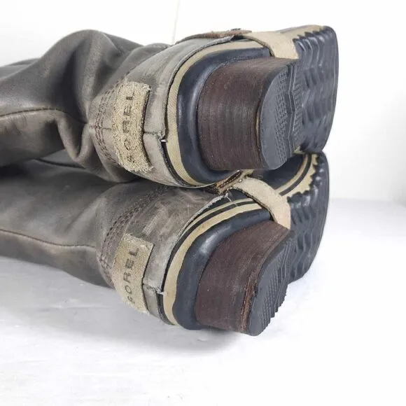 Sorel Women's Slimpack US6,5 Gray Leather Tall Waterproof Equestrian Snow Boots