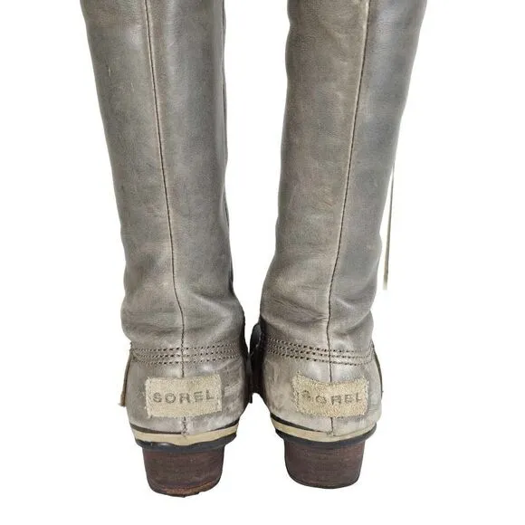Sorel Women's Slimpack US6,5 Gray Leather Tall Waterproof Equestrian Snow Boots