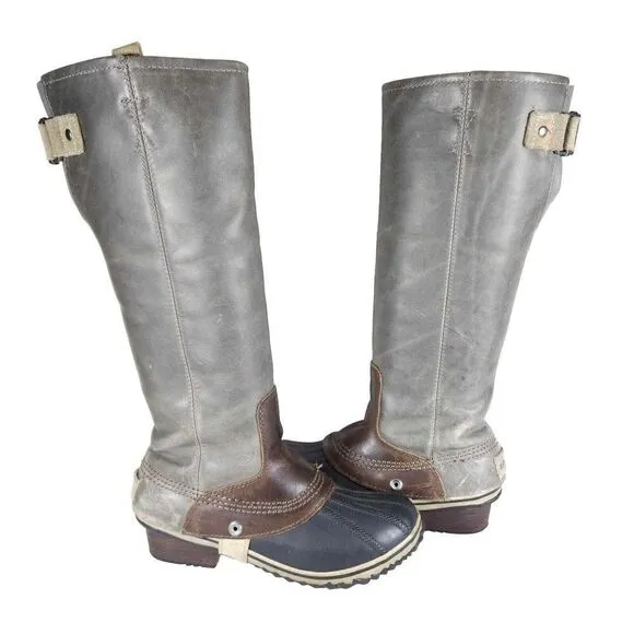 Sorel Women's Slimpack US6,5 Gray Leather Tall Waterproof Equestrian Snow Boots