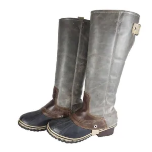 Sorel Women's Slimpack US6,5 Gray Leather Tall Waterproof Equestrian Snow Boots