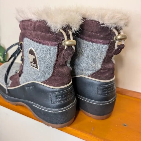 Sorel Women's Tivoli III Winter Boots - Gray And dark maroon, Size 9.5