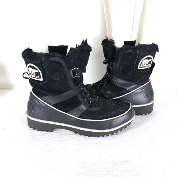 Sorel Women's TIVOLI II US 7 Black Suede Faux Fur Lined Winter Snow Boots