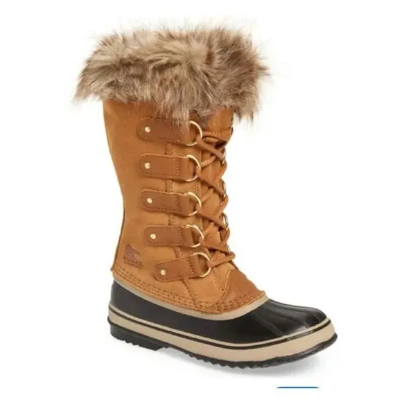 Sorel Womens Midcalf Faux Fur Winter Snow Boots Size 7.5 Tan Blue