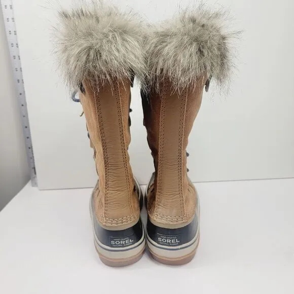 Sorel Womens Midcalf Faux Fur Winter Snow Boots Size 7.5 Tan Blue