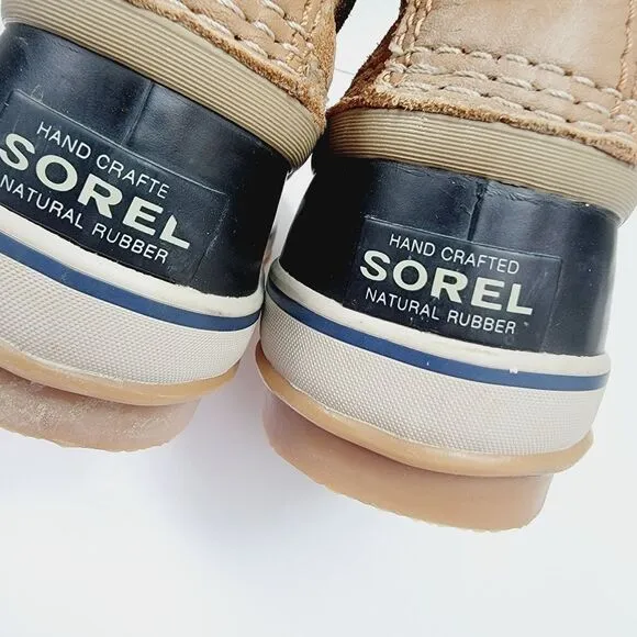 Sorel Womens Midcalf Faux Fur Winter Snow Boots Size 7.5 Tan Blue