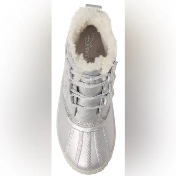 SOREL x Disney Frozen “Out N About” bootie boots silver shearling white warm