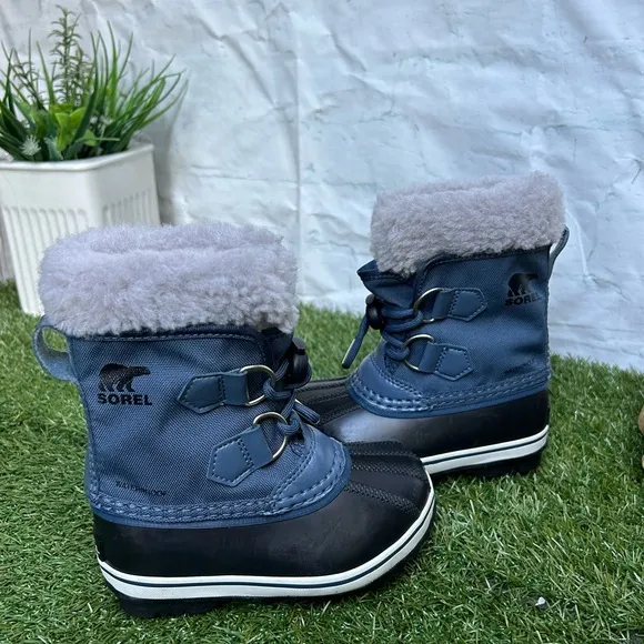 Sorel Yoot Pac Navy Blue Nylon Waterproof Snow Boots Duck Toe Boys Kids Size 8