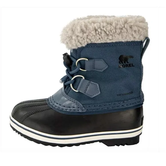 Sorel Yoot Pac Navy Blue Nylon Waterproof Snow Boots Duck Toe Boys Kids Size 8