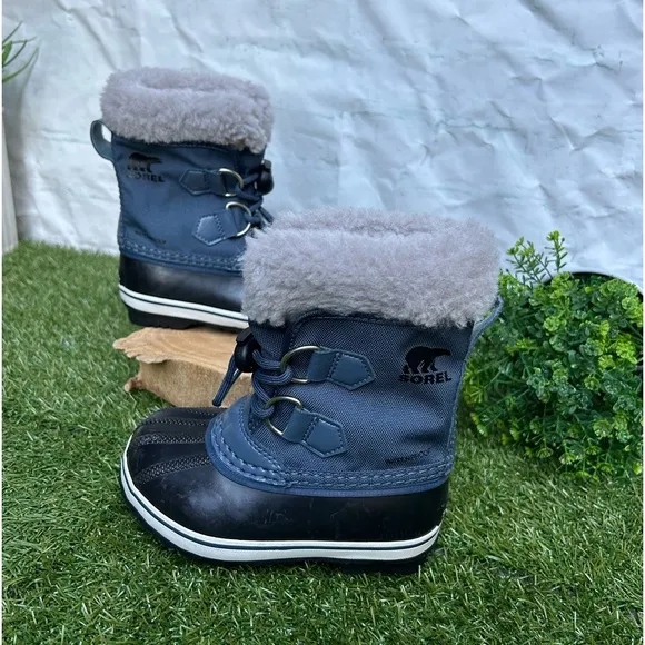 Sorel Yoot Pac Navy Blue Nylon Waterproof Snow Boots Duck Toe Boys Kids Size 8