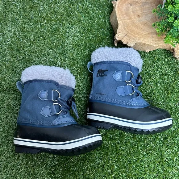 Sorel Yoot Pac Navy Blue Nylon Waterproof Snow Boots Duck Toe Boys Kids Size 8