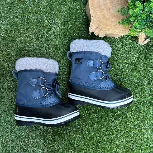 Sorel Yoot Pac Navy Blue Nylon Waterproof Snow Boots Duck Toe Boys Kids Size 8