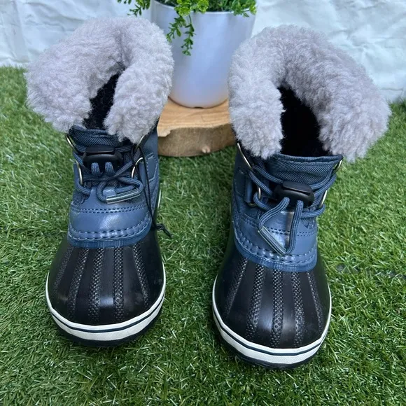 Sorel Yoot Pac Navy Blue Nylon Waterproof Snow Boots Duck Toe Boys Kids Size 8