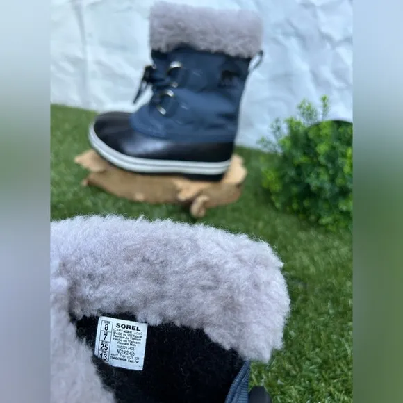 Sorel Yoot Pac Navy Blue Nylon Waterproof Snow Boots Duck Toe Boys Kids Size 8