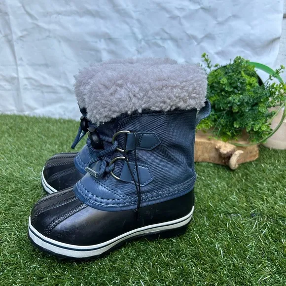 Sorel Yoot Pac Navy Blue Nylon Waterproof Snow Boots Duck Toe Boys Kids Size 8