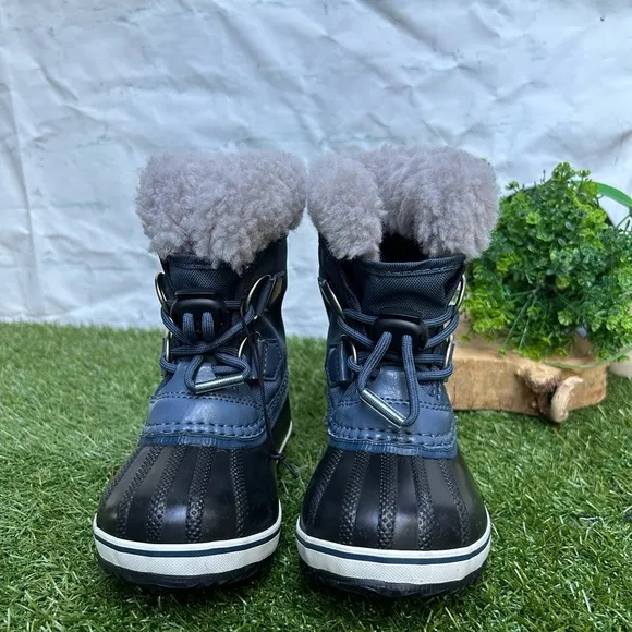 Sorel Yoot Pac Navy Blue Nylon Waterproof Snow Boots Duck Toe Boys Kids Size 8