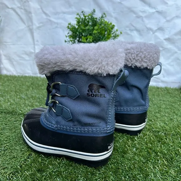 Sorel Yoot Pac Navy Blue Nylon Waterproof Snow Boots Duck Toe Boys Kids Size 8