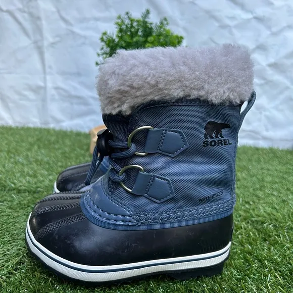 Sorel Yoot Pac Navy Blue Nylon Waterproof Snow Boots Duck Toe Boys Kids Size 8
