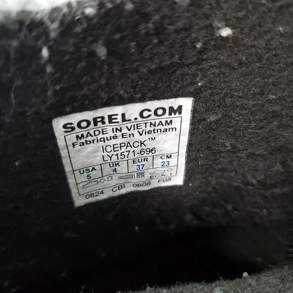 Sorel Youth 5/Women 6 Winter Snow Boots &quot;Icepack&quot; Black Orange Tech Lite EUC