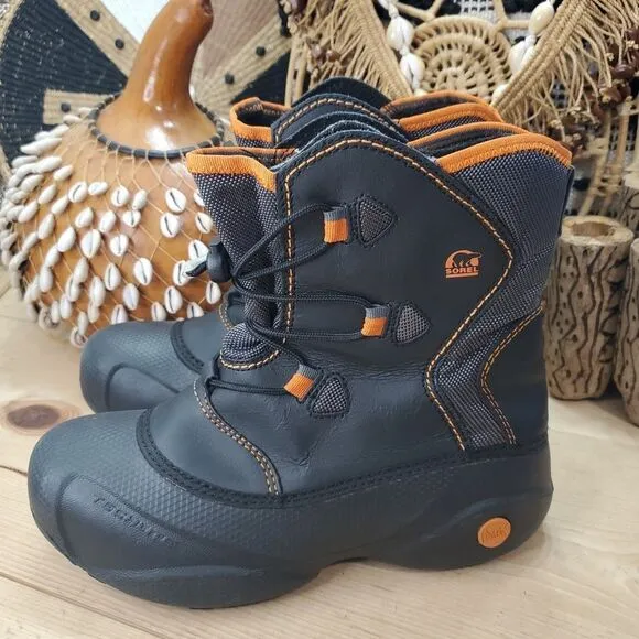 Sorel Youth 5/Women 6 Winter Snow Boots &quot;Icepack&quot; Black Orange Tech Lite EUC