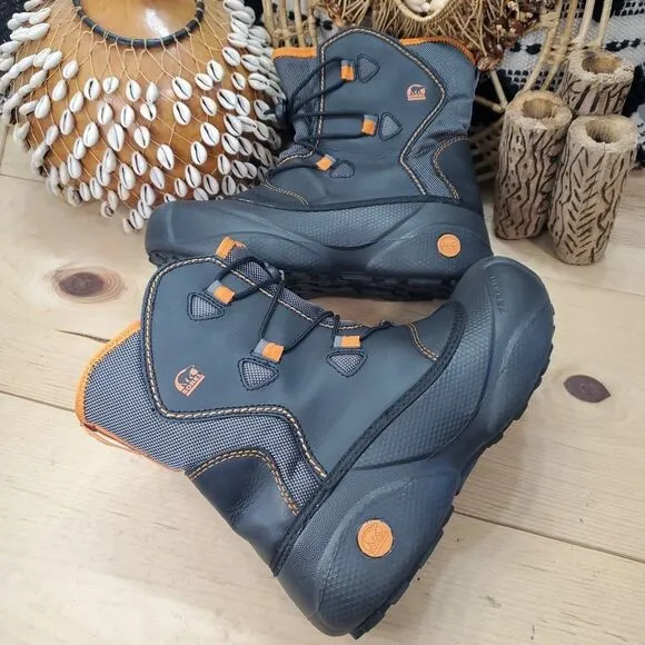 Sorel Youth 5/Women 6 Winter Snow Boots &quot;Icepack&quot; Black Orange Tech Lite EUC