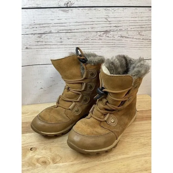 Sorel Youth Girls Size 3 Natural Tan Whitney Suede Leather Snow Boots