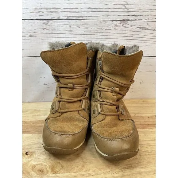 Sorel Youth Girls Size 3 Natural Tan Whitney Suede Leather Snow Boots