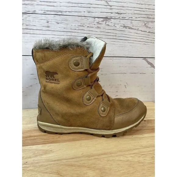 Sorel Youth Girls Size 3 Natural Tan Whitney Suede Leather Snow Boots