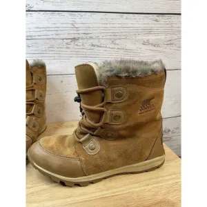 Sorel Youth Girls Size 3 Natural Tan Whitney Suede Leather Snow Boots