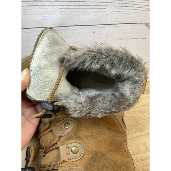 Sorel Youth Girls Size 3 Natural Tan Whitney Suede Leather Snow Boots
