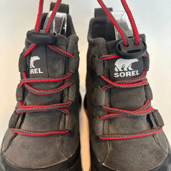 Sorel Youth Gray Black and Red Out N About classic winter ankle boots size 7