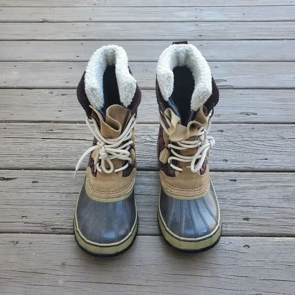 Sorel 1964 Pac Purple Floral Laurel Leather Sherpa Pile Winter Snow Duck Boots 8