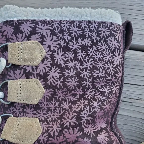 Sorel 1964 Pac Purple Floral Laurel Leather Sherpa Pile Winter Snow Duck Boots 8