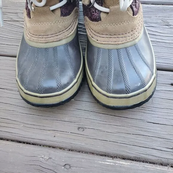 Sorel 1964 Pac Purple Floral Laurel Leather Sherpa Pile Winter Snow Duck Boots 8