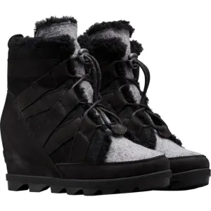 Sorel Joan Of Arctic Wedge Cozy Boots Black Gray Suede Waterproof Size 11