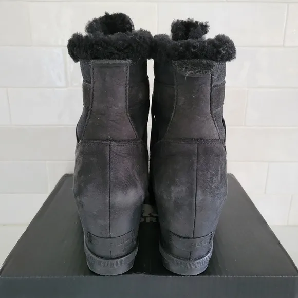Sorel Joan Of Arctic Wedge Cozy Boots Black Gray Suede Waterproof Size 11