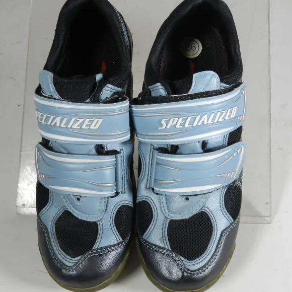 Speicalzed Kids Bicycle Riding Shoes Black &amp; Baby Blue Childs Size 5.5 (EUR 36)