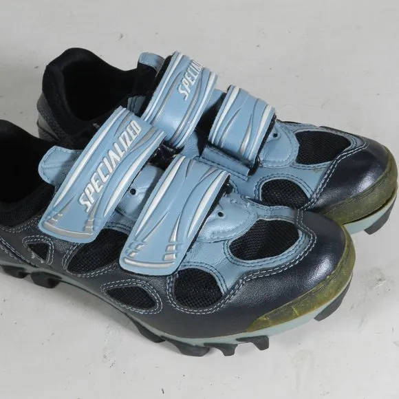 Speicalzed Kids Bicycle Riding Shoes Black &amp; Baby Blue Childs Size 5.5 (EUR 36)