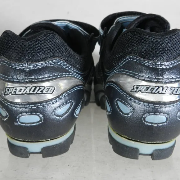 Speicalzed Kids Bicycle Riding Shoes Black &amp; Baby Blue Childs Size 5.5 (EUR 36)