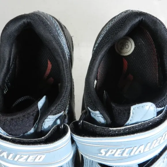 Speicalzed Kids Bicycle Riding Shoes Black &amp; Baby Blue Childs Size 5.5 (EUR 36)