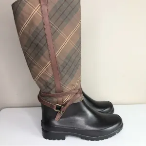 Sperry Top- Sider Women's Brown Plaid Rubber Knee High Riding Rain Boots 7