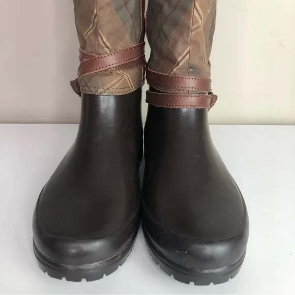 Sperry Top- Sider Women's Brown Plaid Rubber Knee High Riding Rain Boots 7