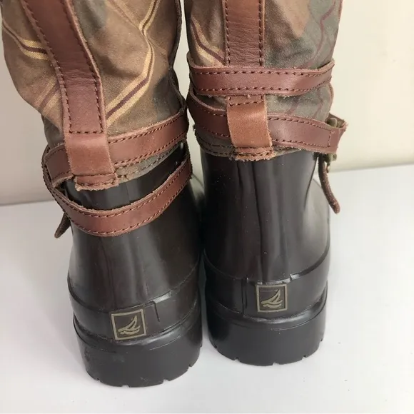 Sperry Top- Sider Women's Brown Plaid Rubber Knee High Riding Rain Boots 7