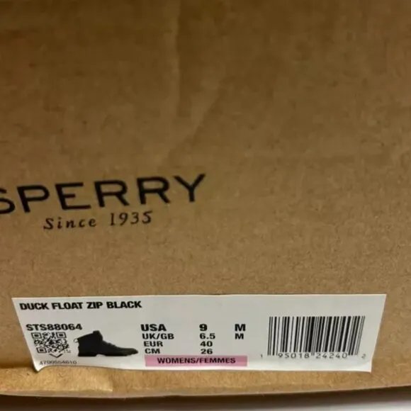 Sperry Women’s Duck Float Zip Black Winter Boots, Size 9 M