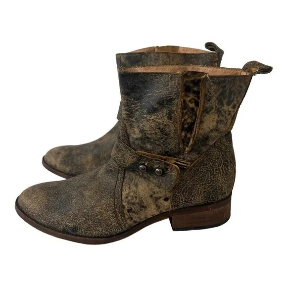 Spirit by Lucchese Size 9 Leather Olivia Short Ankle Boots Zip Moto Western