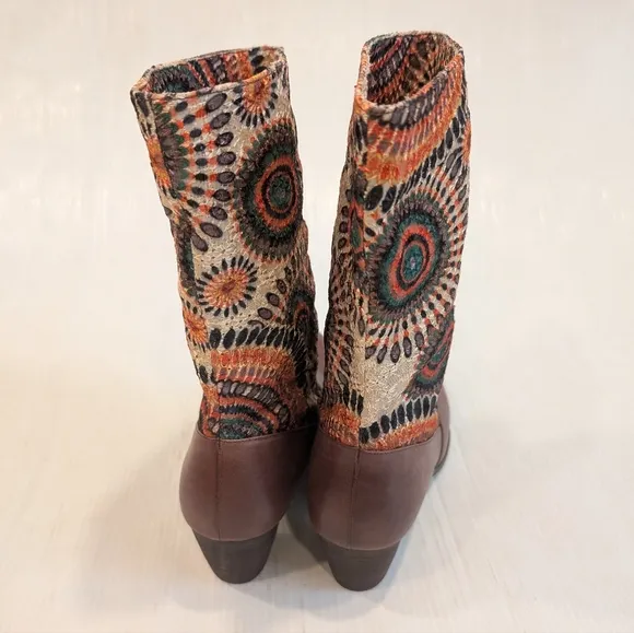 SPRING STEP L'Artiste Peru Brown Embroidered Patterned Women's Boots Boho Size40